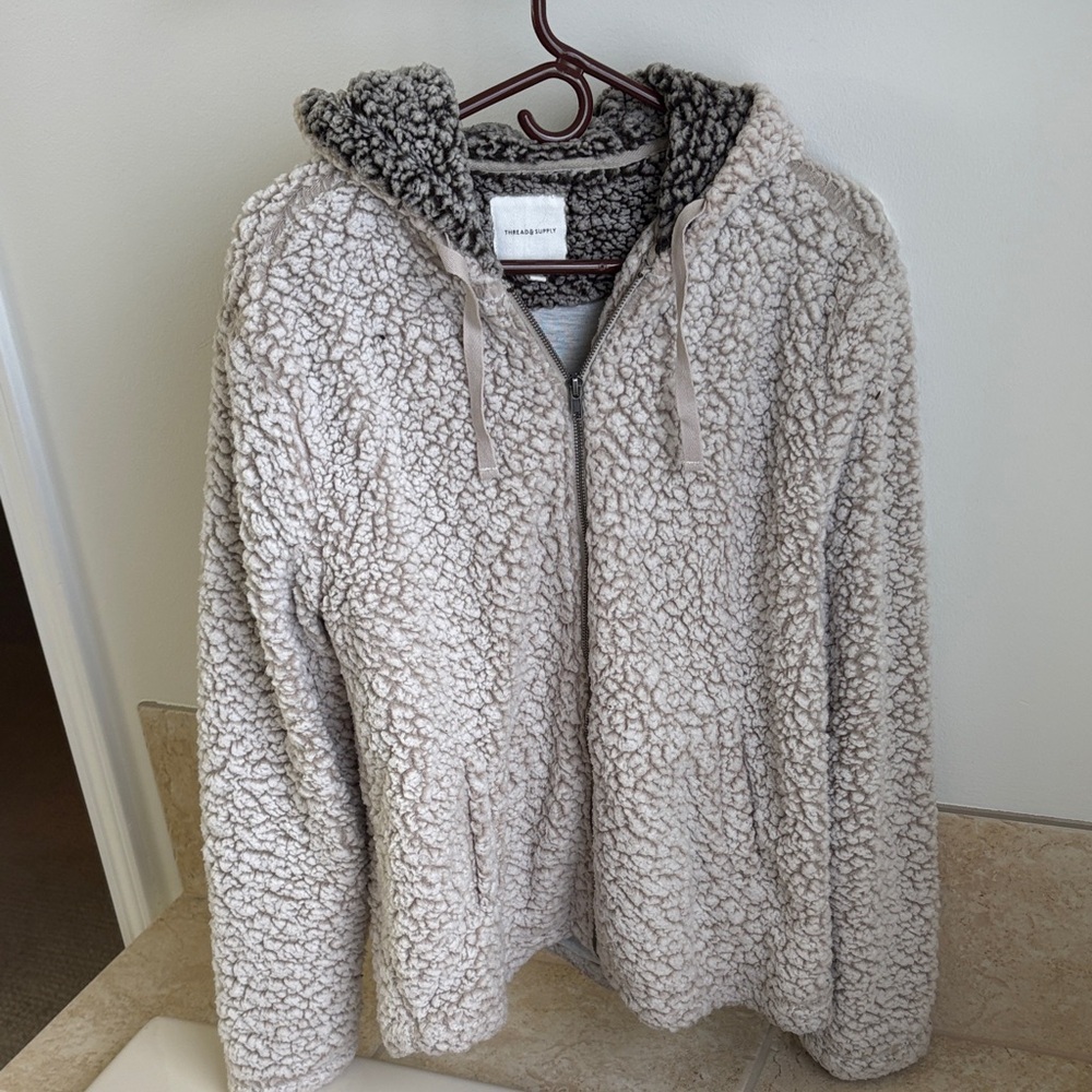 Thread & Supply Taupe Sherpa Zip Hoodie Jacket - Women's